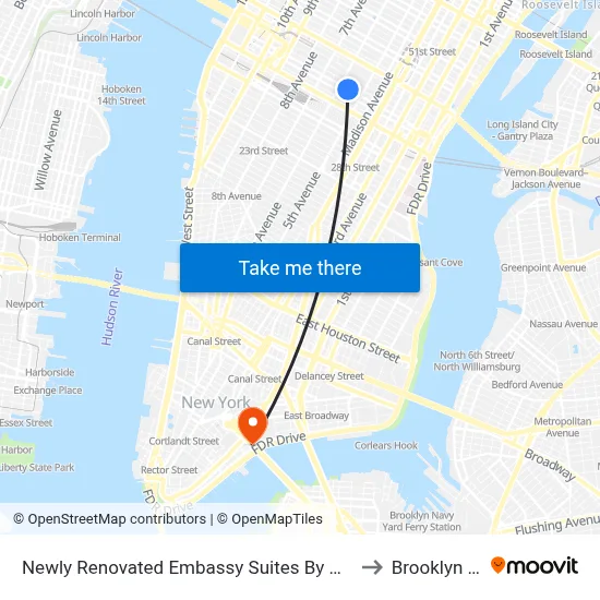 Newly Renovated Embassy Suites By Hilton New York Manhattan Times Square to Brooklyn Bridge Prom map