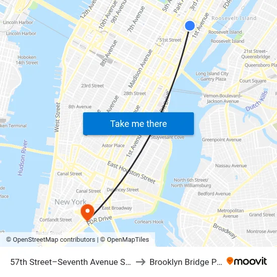 57th Street–Seventh Avenue Station to Brooklyn Bridge Prom map
