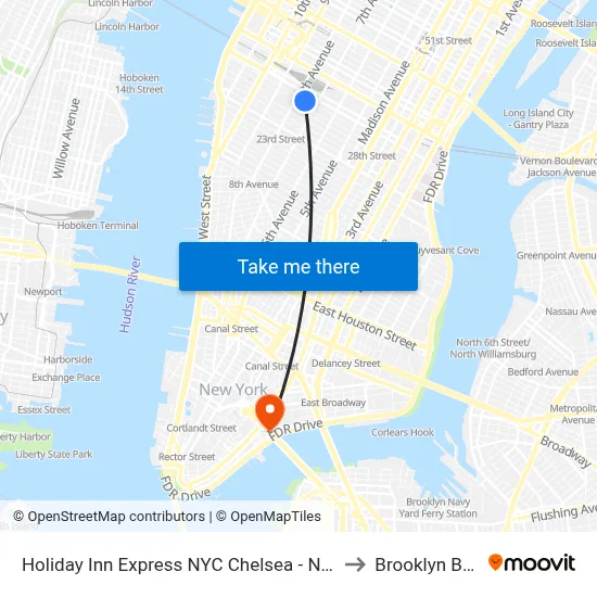 Holiday Inn Express NYC Chelsea - NoMad Area by IHG, New York to Brooklyn Bridge Prom map