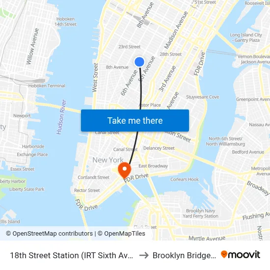 18th Street Station (IRT Sixth Avenue Line) to Brooklyn Bridge Prom map