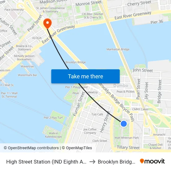 High Street Station (IND Eighth Avenue Line) to Brooklyn Bridge Prom map