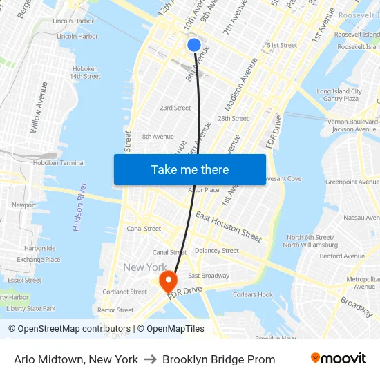 Arlo Midtown, New York to Brooklyn Bridge Prom map