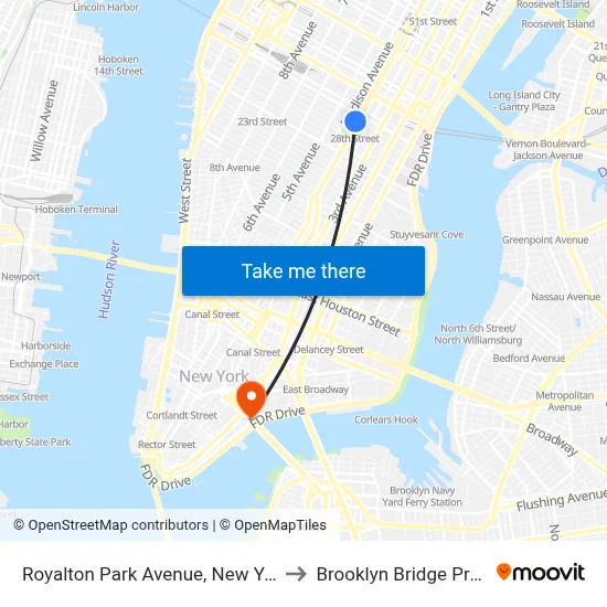 Royalton Park Avenue, New York to Brooklyn Bridge Prom map