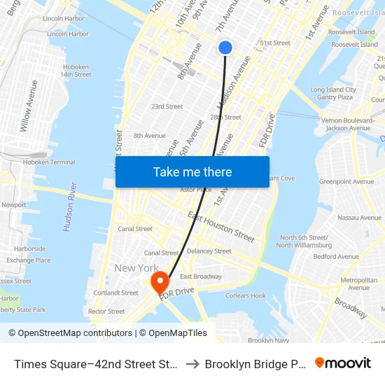 Times Square–42nd Street Station to Brooklyn Bridge Prom map
