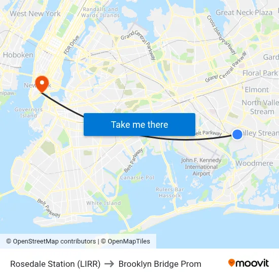 Rosedale Station (LIRR) to Brooklyn Bridge Prom map