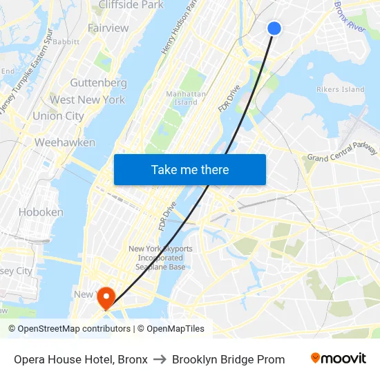 Opera House Hotel, Bronx to Brooklyn Bridge Prom map