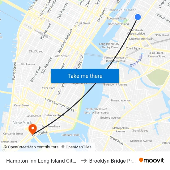 Hampton Inn Long Island City NY to Brooklyn Bridge Prom map