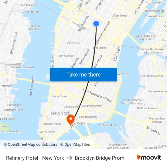Refinery Hotel - New York to Brooklyn Bridge Prom map