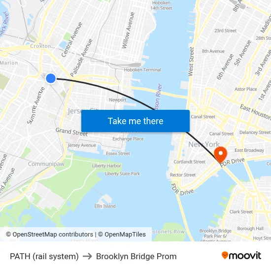 PATH (rail system) to Brooklyn Bridge Prom map
