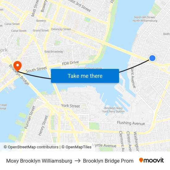 Moxy Brooklyn Williamsburg to Brooklyn Bridge Prom map