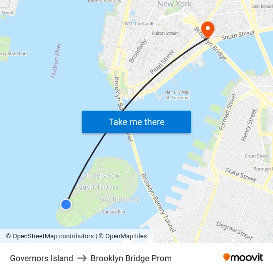 Governors Island to Brooklyn Bridge Prom map