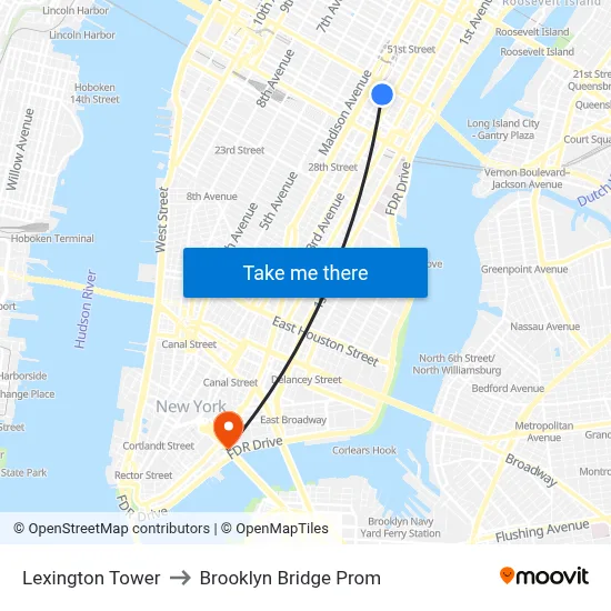 Lexington Tower to Brooklyn Bridge Prom map