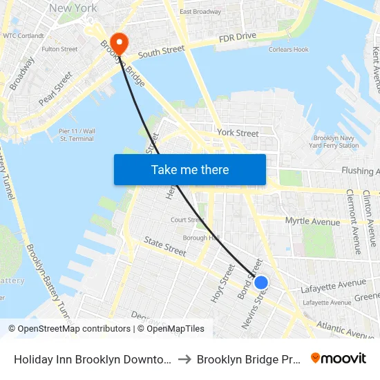 Holiday Inn Brooklyn Downtown to Brooklyn Bridge Prom map