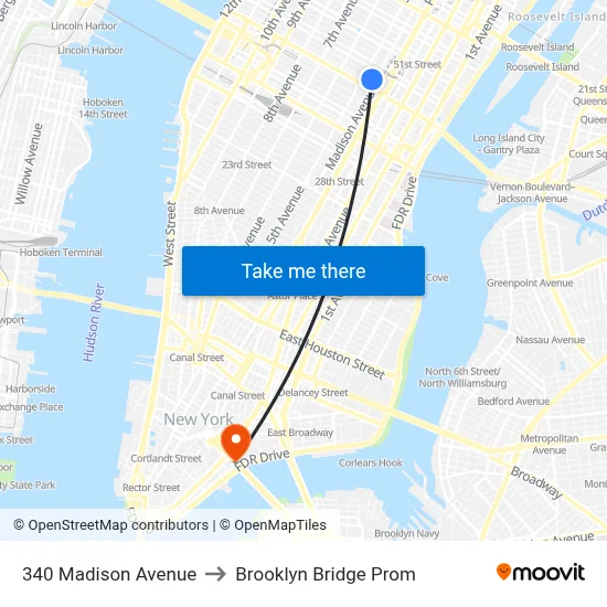 340 Madison Avenue to Brooklyn Bridge Prom map