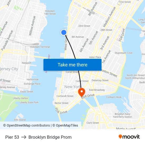 Pier 53 to Brooklyn Bridge Prom map
