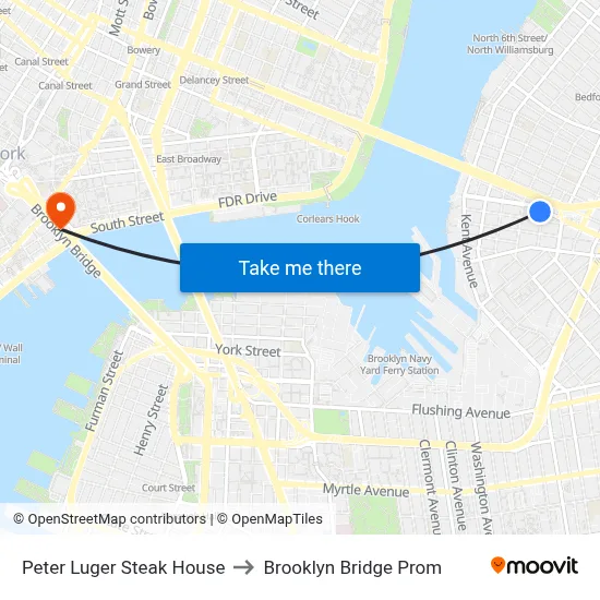 Peter Luger Steak House to Brooklyn Bridge Prom map