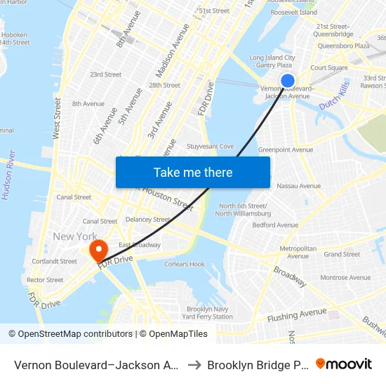 Vernon Boulevard–Jackson Avenue to Brooklyn Bridge Prom map