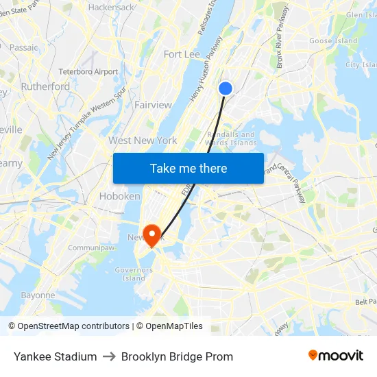 Yankee Stadium to Brooklyn Bridge Prom map