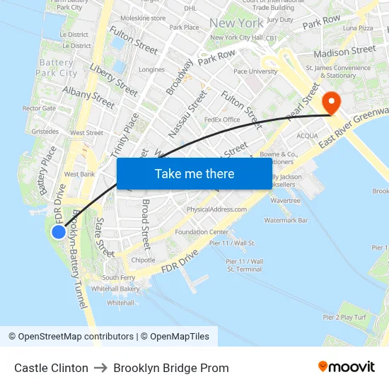 Castle Clinton to Brooklyn Bridge Prom map