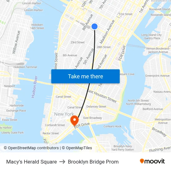 Macy's Herald Square to Brooklyn Bridge Prom map