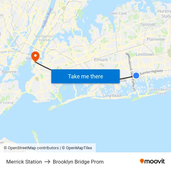 Merrick Station to Brooklyn Bridge Prom map