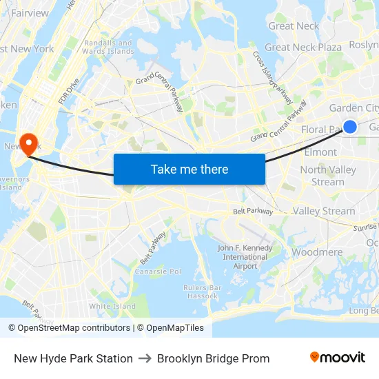 New Hyde Park Station to Brooklyn Bridge Prom map