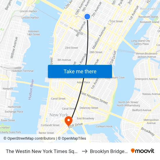 The Westin New York Times Square Hotel to Brooklyn Bridge Prom map