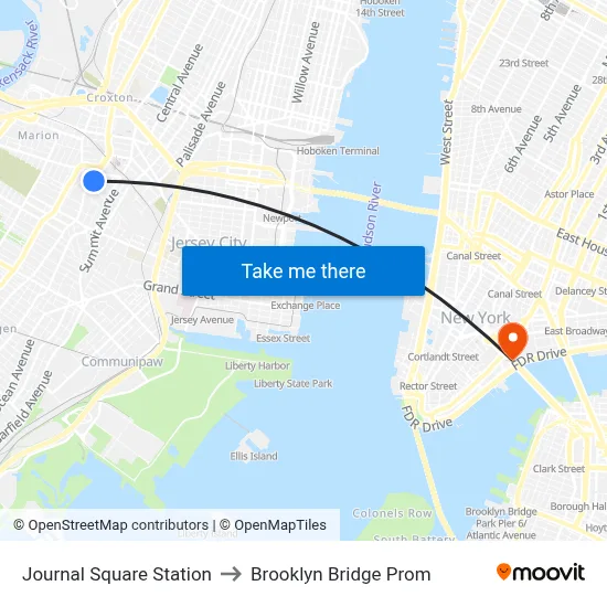 Journal Square Station to Brooklyn Bridge Prom map