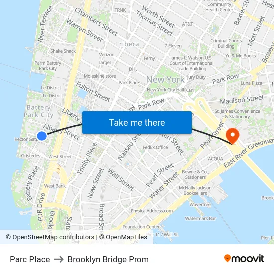 Parc Place to Brooklyn Bridge Prom map