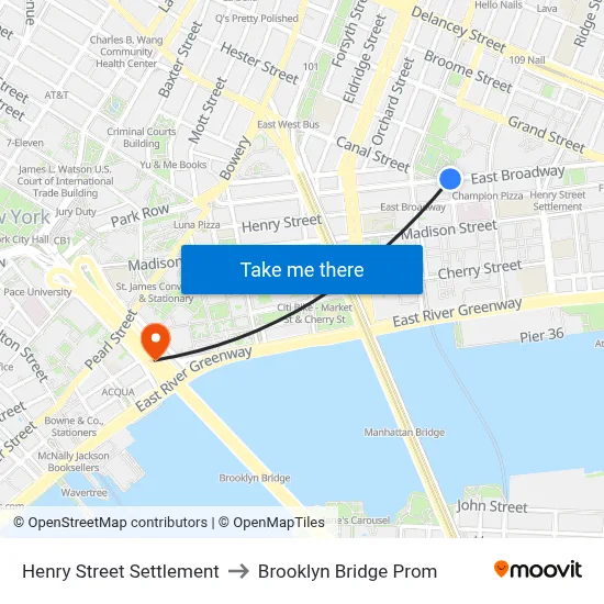Henry Street Settlement to Brooklyn Bridge Prom map