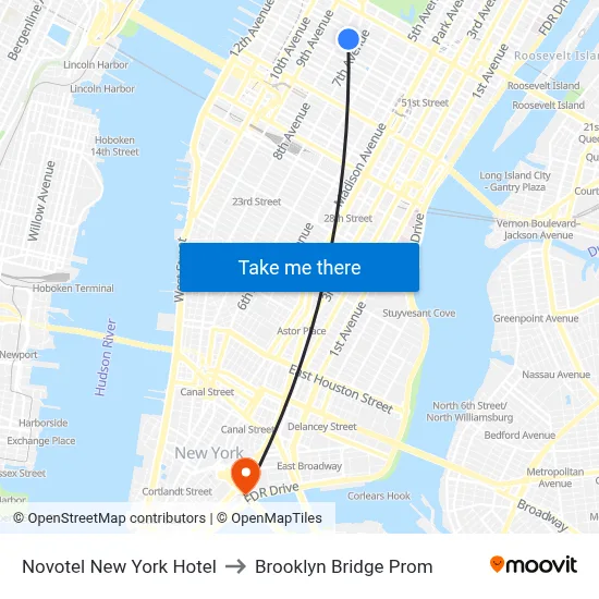 Novotel New York Hotel to Brooklyn Bridge Prom map