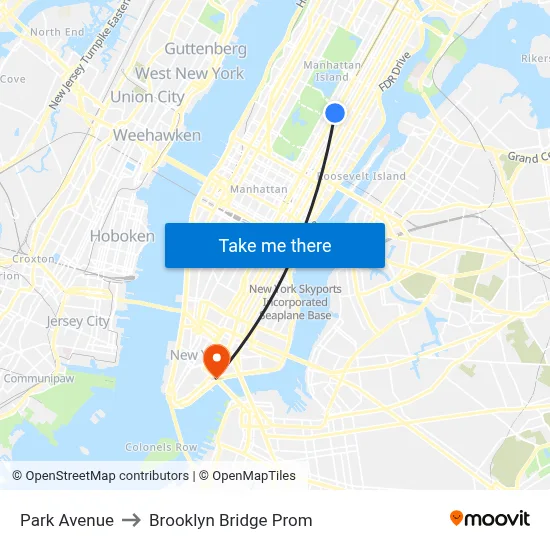 Park Avenue to Brooklyn Bridge Prom map