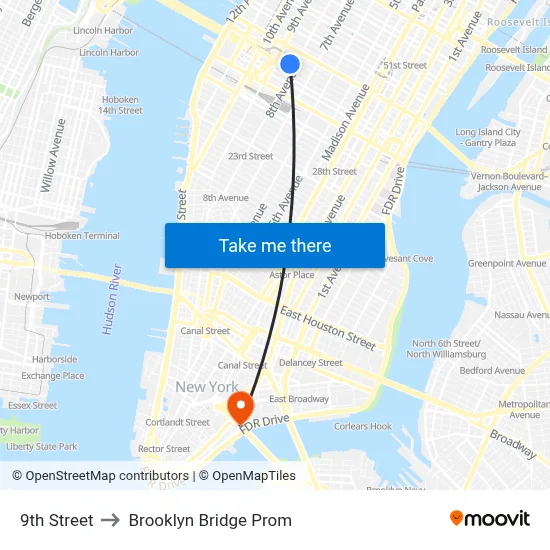 9th Street to Brooklyn Bridge Prom map