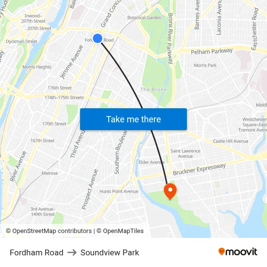Fordham Road to Soundview Park map