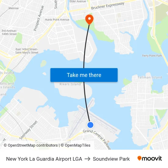 New York La Guardia Airport LGA to Soundview Park map