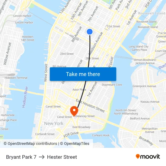 Bryant Park 7 to Hester Street map