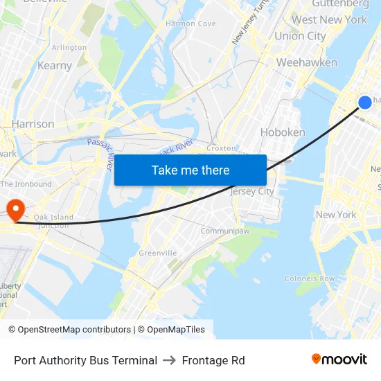 Port Authority Bus Terminal to Frontage Rd map