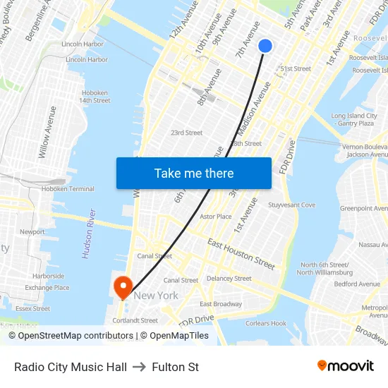 Radio City Music Hall to Fulton St map