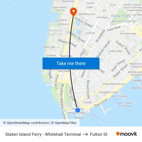 Staten Island Ferry - Whitehall Terminal to Fulton St map
