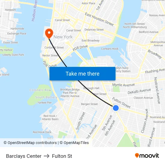 Barclays Center to Fulton St map
