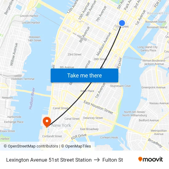 Lexington Avenue 51st Street Station to Fulton St map