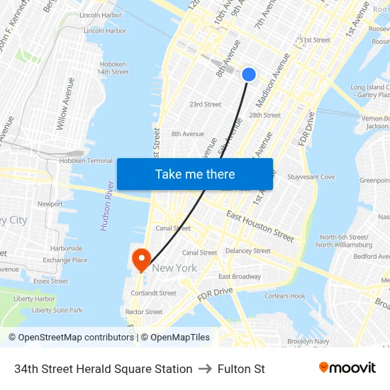 34th Street Herald Square Station to Fulton St map
