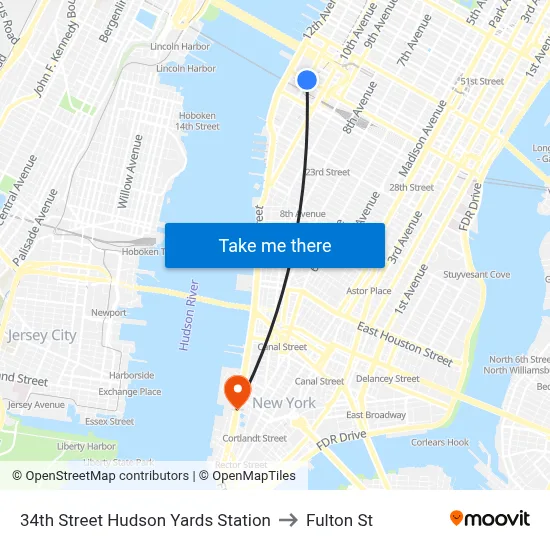 34th Street Hudson Yards Station to Fulton St map