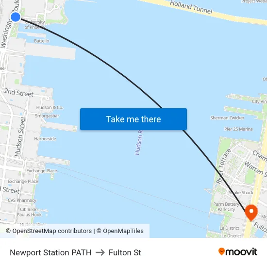 Newport Station PATH to Fulton St map
