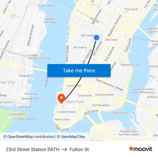 23rd Street Station PATH to Fulton St map