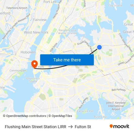 Flushing Main Street Station LIRR to Fulton St map