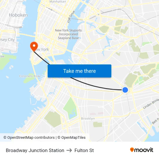 Broadway Junction Station to Fulton St map