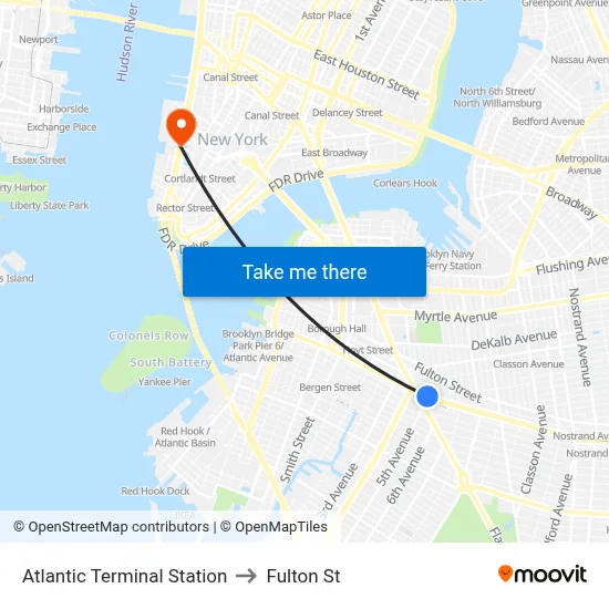 Atlantic Terminal Station to Fulton St map