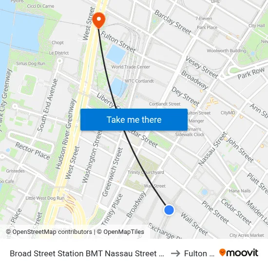 Broad Street Station BMT Nassau Street Line to Fulton St map