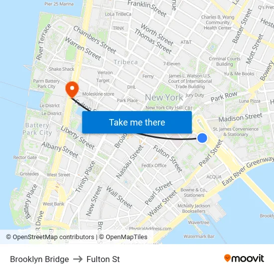 Brooklyn Bridge to Fulton St map